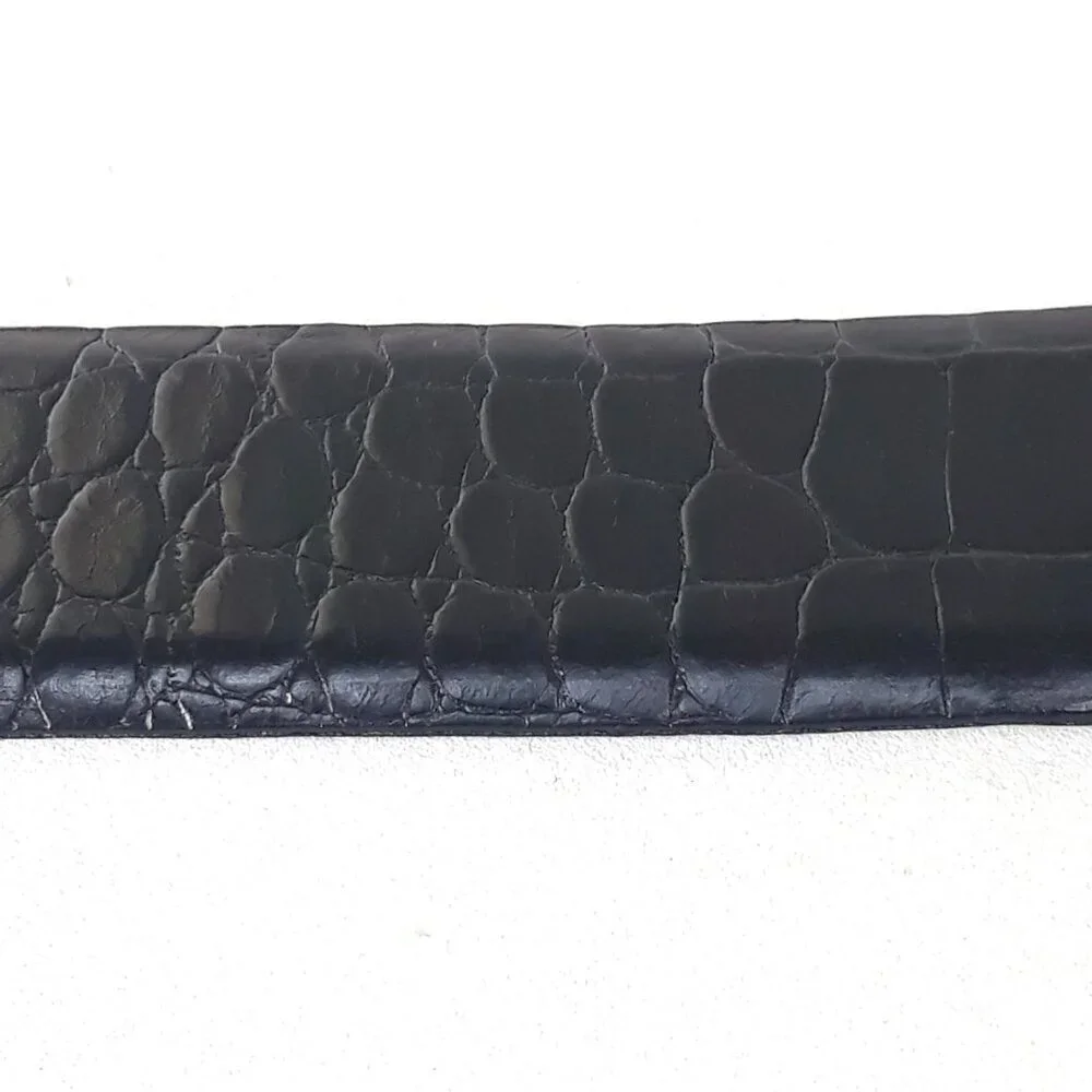 Italian Alligator Calfskin Leather Belt M Black Minimalist Office Old Money